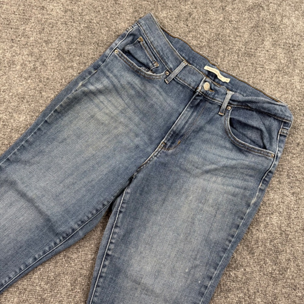 Levis 724 Pants 31W x 25L Blue High Rise Straight Jeans Wash Raw Hem Women's